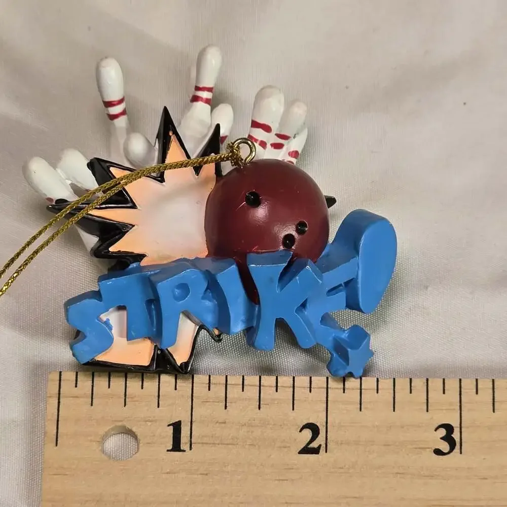 Bowling STRIKE! Ornament Ball & Pins Christmas Tree Sports Theme 3” Resin